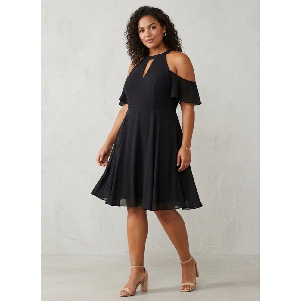 Torrid Chiffon Cold Shoulder V Neck Skater Dress Womens 14 Goth Grunge NEW NWT